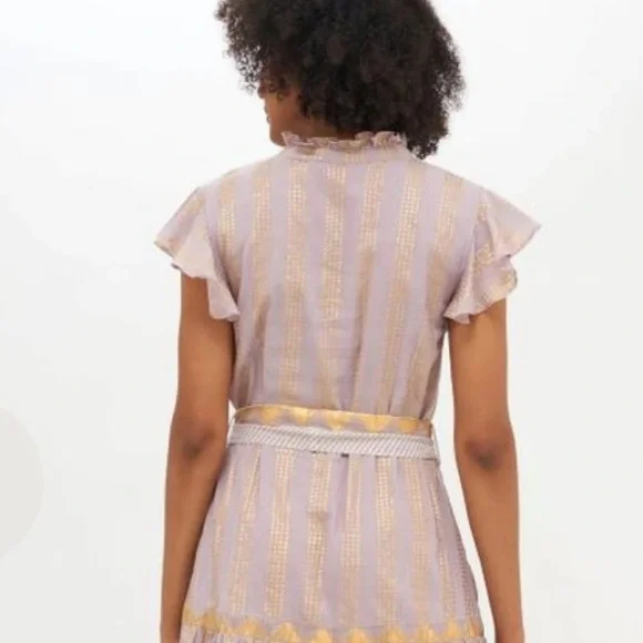 OLIPHANT RUFFLE COLLAR BUTTON MAXI - PIXIE GREY/Hand painted gold- Sz. L - NWT - Picture 3 of 14